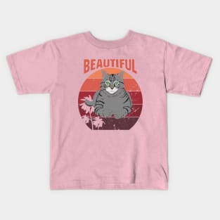 beautiful cat sitting at retro sunset Kids T-Shirt